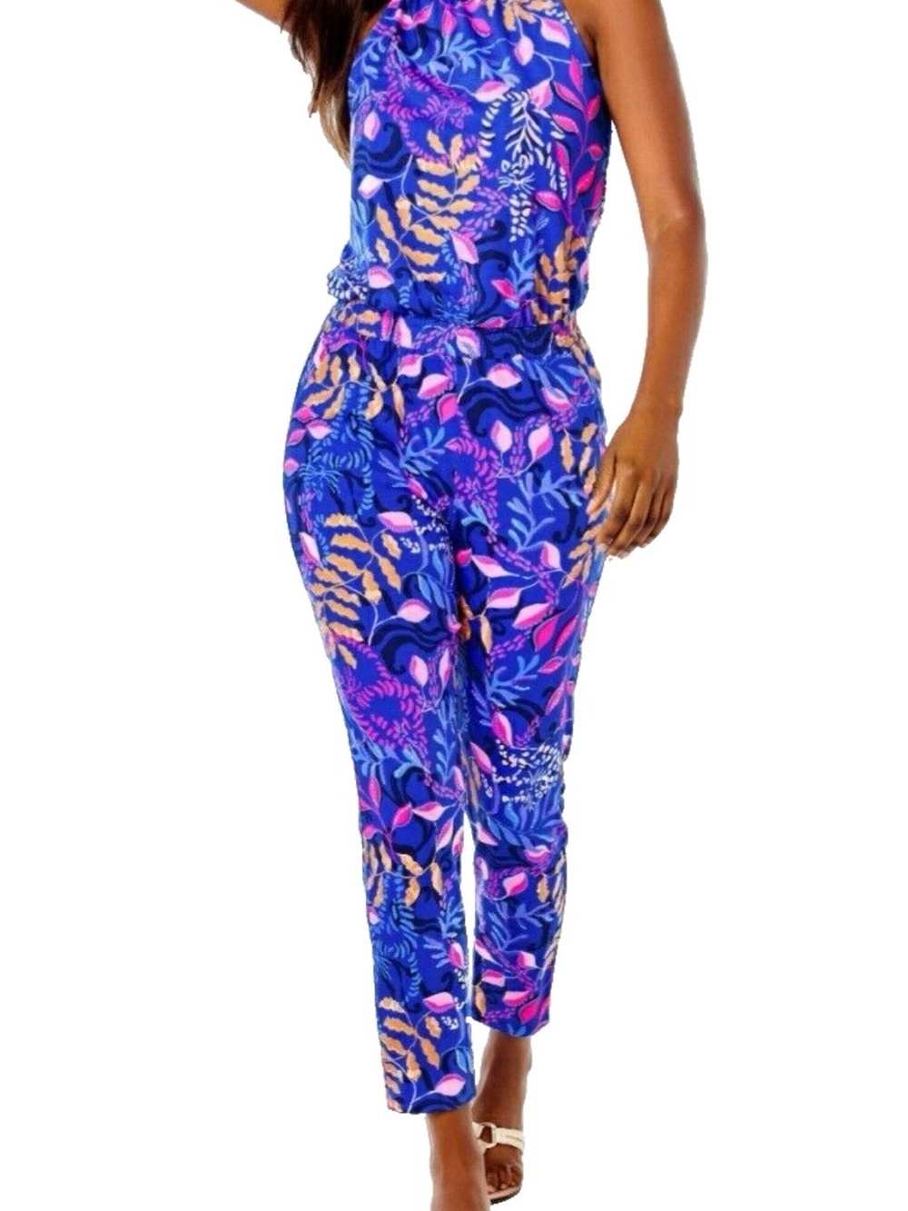 Lilly Pulitzer Wyota Jumpsuit Blue Botanical Sz XL